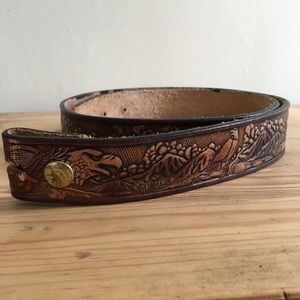 Hand tooled leather eagle belt